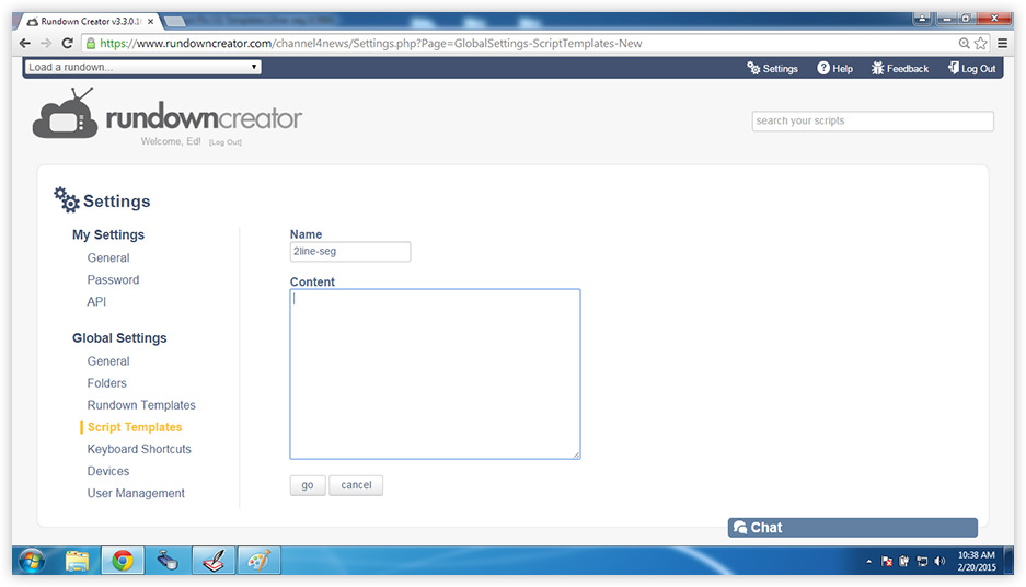 Script Template editor in Rundown Creator