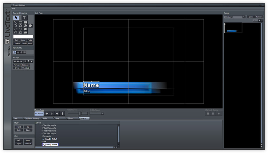 Layer names in NewTek's LiveText software