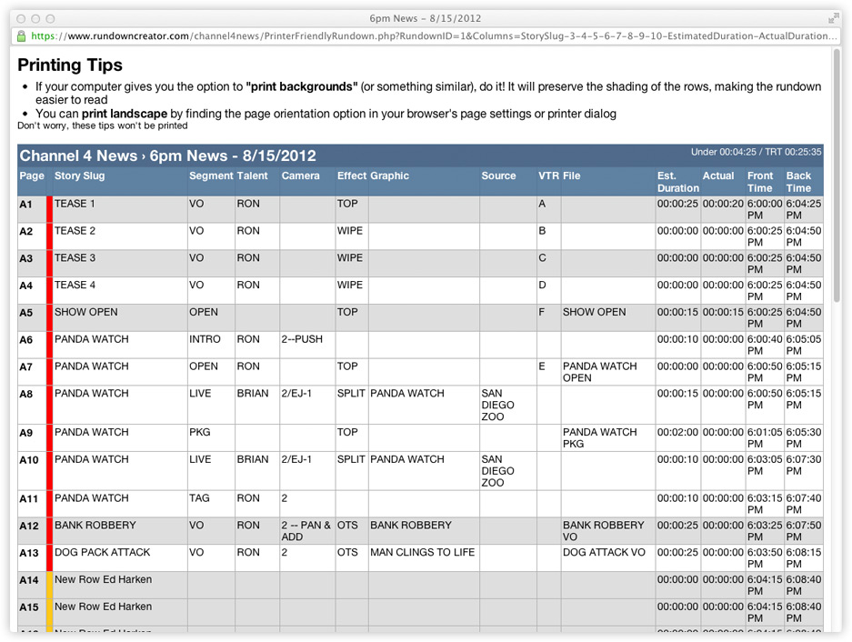 show-rundown-template