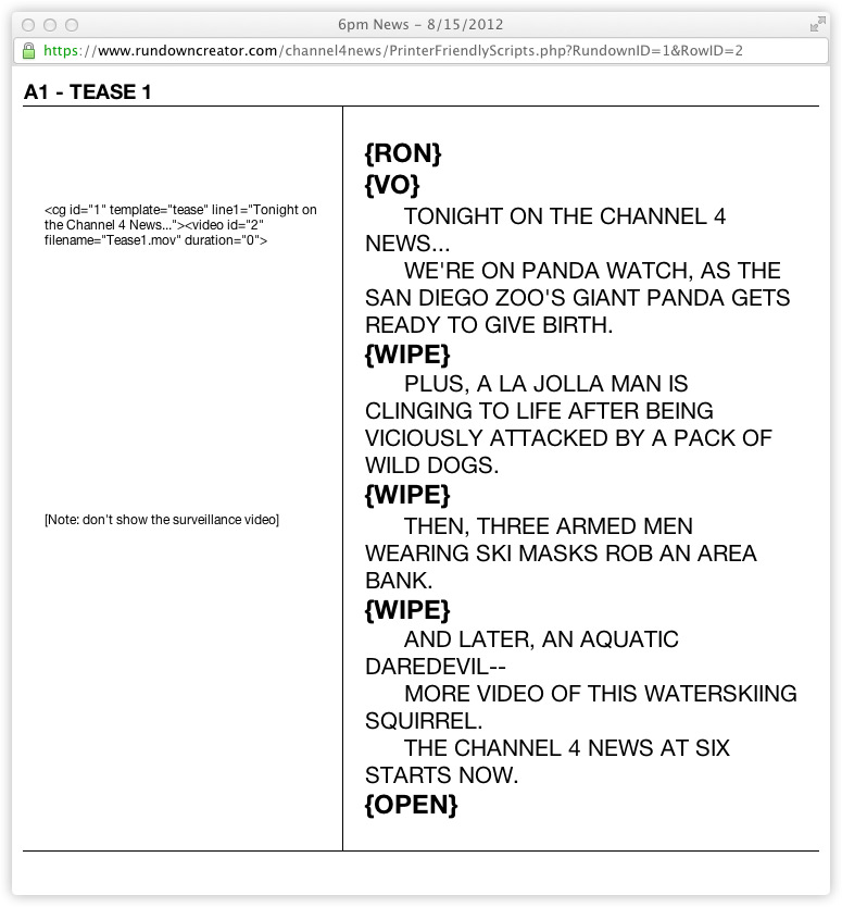 Script Formatting Rundown Creator broadcast television rundown software