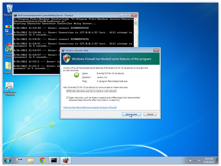 Windows Security Alert for Node.js